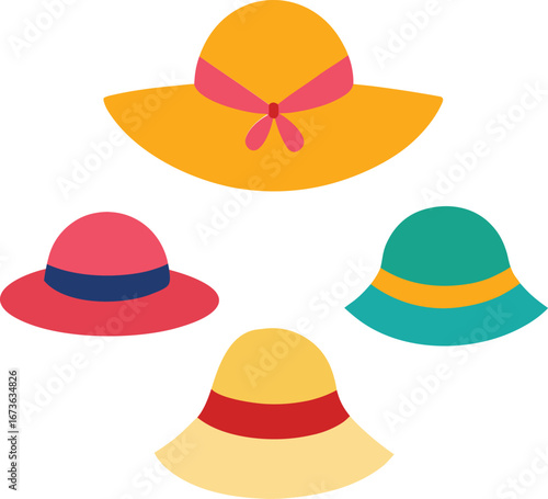 Set of female summer hats vector illustration