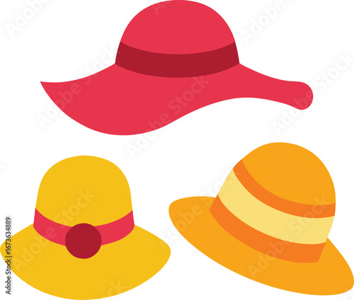 Set of female summer hats vector illustration