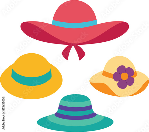 Set of female summer hats vector illustration