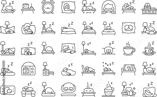 Collection of Doodle Illustrations Depicting Various Sleep Positions and Related Activities