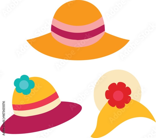 Set of female summer hats vector illustration