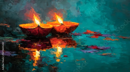 Diwali diya oil lamps painting for hindu festival of lights deepavali artwork