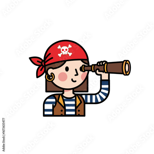 Cute Girl Pirate Captain Using Spyglass