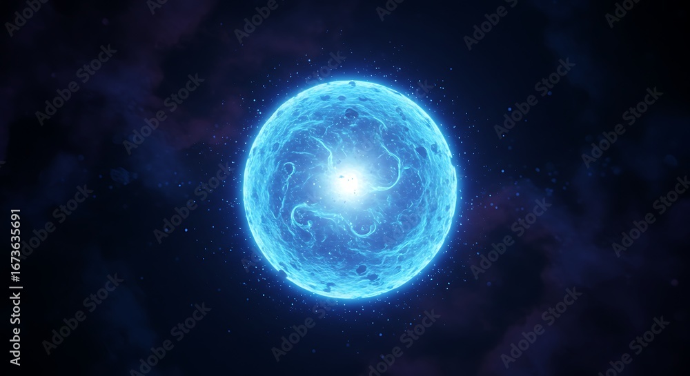 Fototapeta premium Abstract Glowing Blue Energy Sphere Or Orb With Cosmic Dust And Nebulae Background