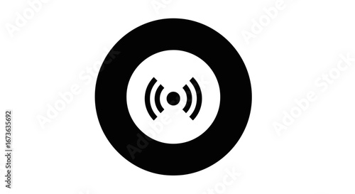 Black and White Wi-Fi Signal Icon in Circle.