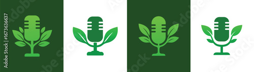 Leaf Microphone Logo Set Podcast Nature and Eco Audio Icons

