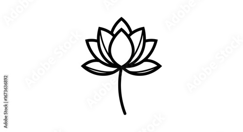 Minimalist Black Outline Lotus Flower Icon Design.