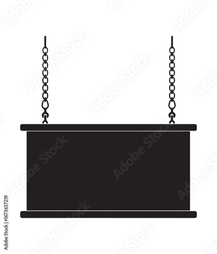 Simple black vector icon of a hanging billboard.