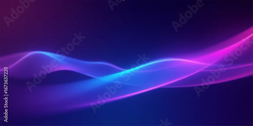 Smooth purple and blue flowing lines create a glowing abstract wave design for a backdrop