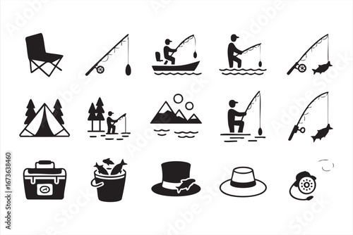Black Silhouette Vector Icons for Nature and Travel Themes