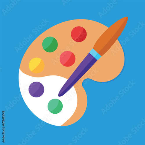 Flat vector illustration of an artist s palette with a paintbrush
