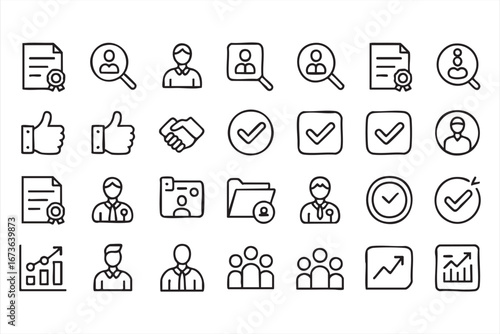 HR and Recruitment Icons Featuring Resumes and Approvals