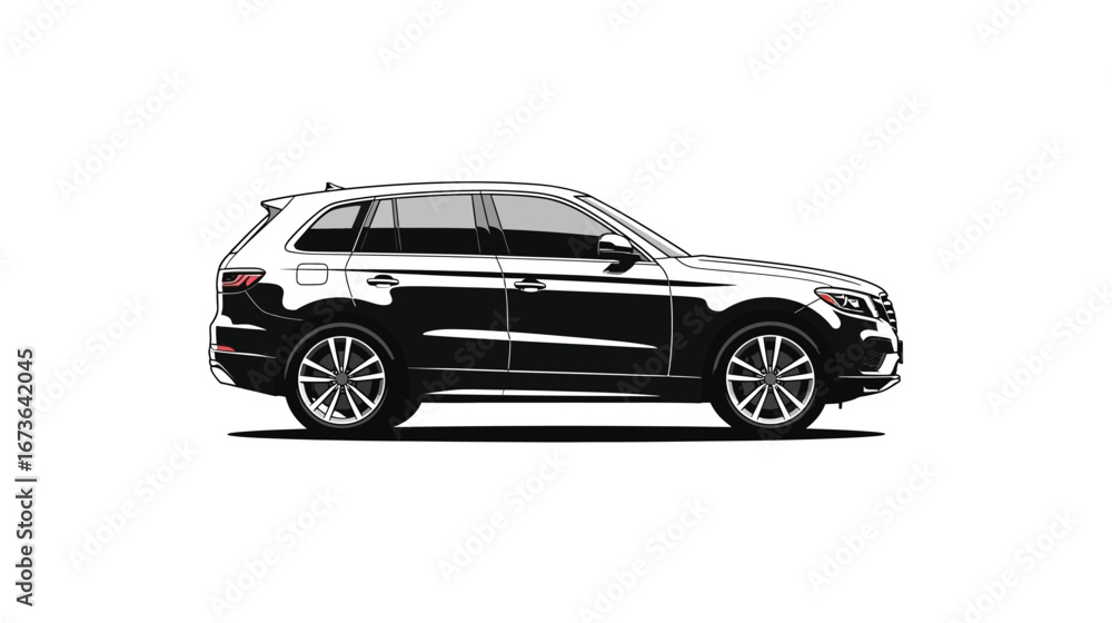 Fototapeta premium A black suv isolated on white background, showcasing a modern design of a sport utility vehicle for urban and offroad driving