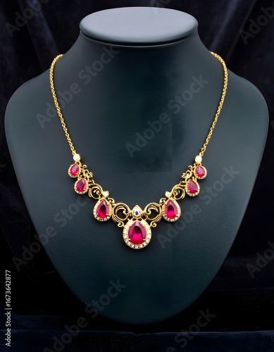 red gemstone ruby necklace on black