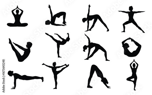 Collection of Black Yoga Pose Silhouettes