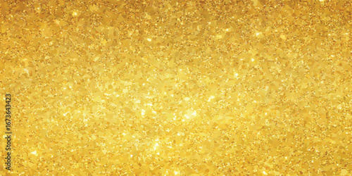 The shimmering surface displays a gradient of brilliant golden hues, with sparkling light dancing across the scattered, granular texture, creating an elegant and radiant design