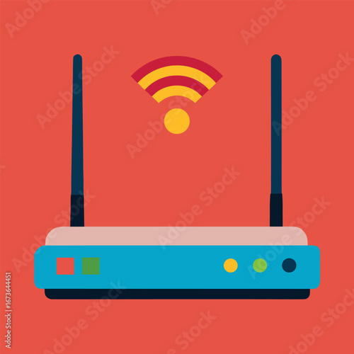 Modern flat design of a wi fi router with two antennas