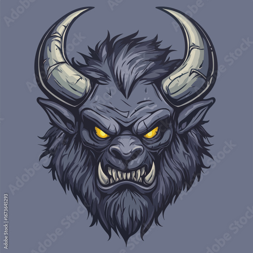 Menacing Dark Horned Beast Head | Aggressive Fantasy Creature Vector Art