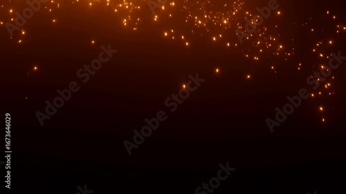 Abstract background with glowing red orange particles slowly floating like fire embers, magical fantasy dust sparkles in dark space, warm subtle motion creates deep calm atmospheric cinematic feeling