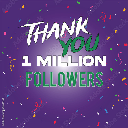 1 million Followers Thank you design confetti 1 m follower thank you premium gradient background 1 m thank you  followers design celebrating Premium vector illustration thank you 1 million followers.