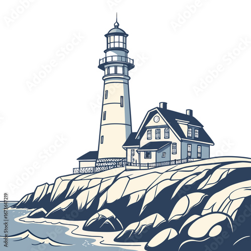Classic lighthouse and keeper s house perched on a rocky coastline overlooking the ocean