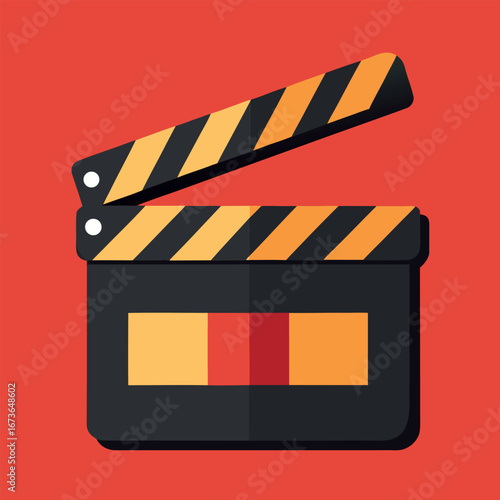 Classic cinema movie clapperboard illustration in vibrant colors