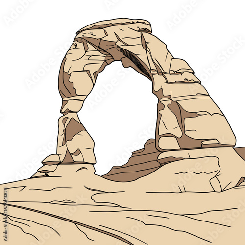 Stylized illustration of delicate arch in arches national park utah on a white background