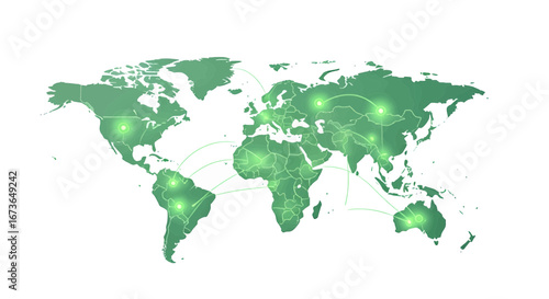 Digital illustration of a global network on a world map, symbolizing international communication and data exchange