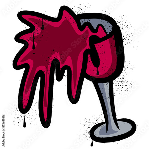 Wine glass spill with spray paint graffiti splashes