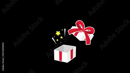 プレゼントボックスが上から登場し、 星が飛び出すアニメーション　背景透過