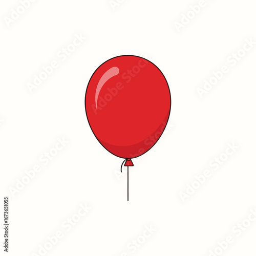 Red Balloon with Black Outline and String