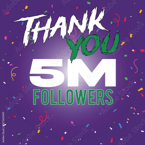 5 million Followers Thank you design confetti 5 m follower thank you premium gradient background 5 m thank you  followers design celebrating Premium vector illustration thank you 5 million followers.