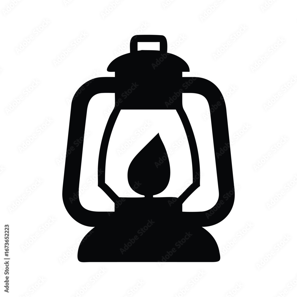 Obraz premium Black silhouette of a vintage kerosene lantern with a flame