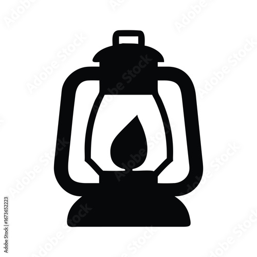 Black silhouette of a vintage kerosene lantern with a flame