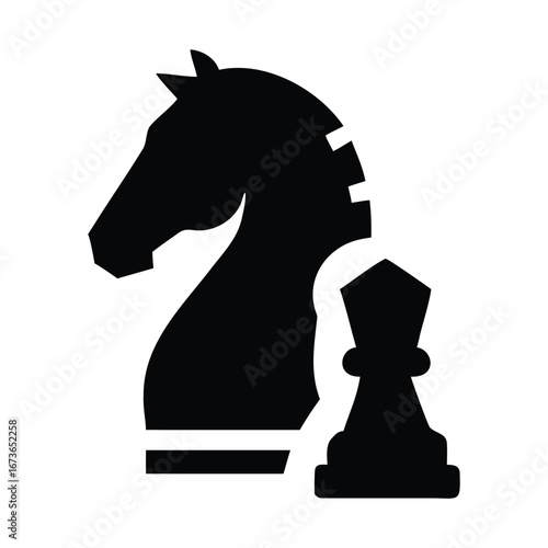 Black silhouette of a chess knight and pawn on a white background