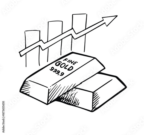 gold bars doodle hand drawn sketch icon vector and graph bars