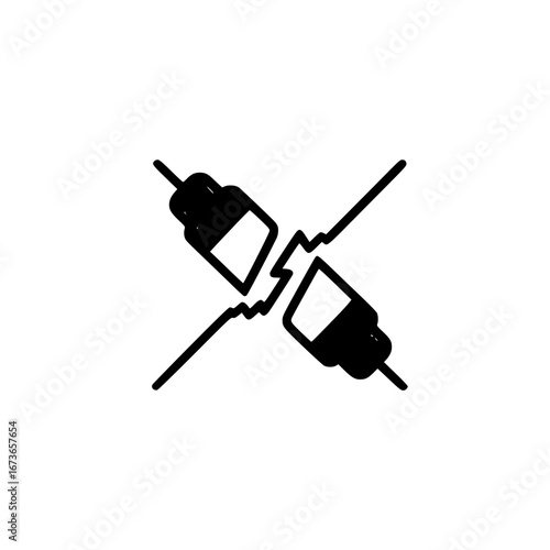 Broken battery icon vector illustration damaged power cell symbol for low charge warning