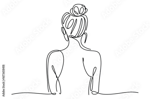 Elegant single line drawing of a woman s back with her hair in a bun showcasing minimalist artistic style and graceful form