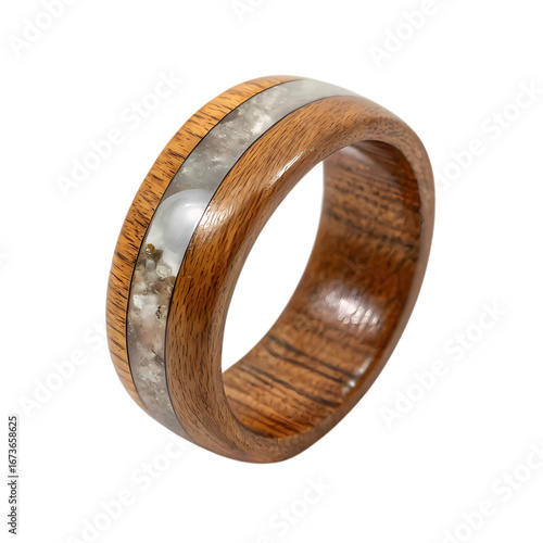 Unique Koa Wood Ring with Mother of Pearl Inlay:  Artisan Crafted Jewelry