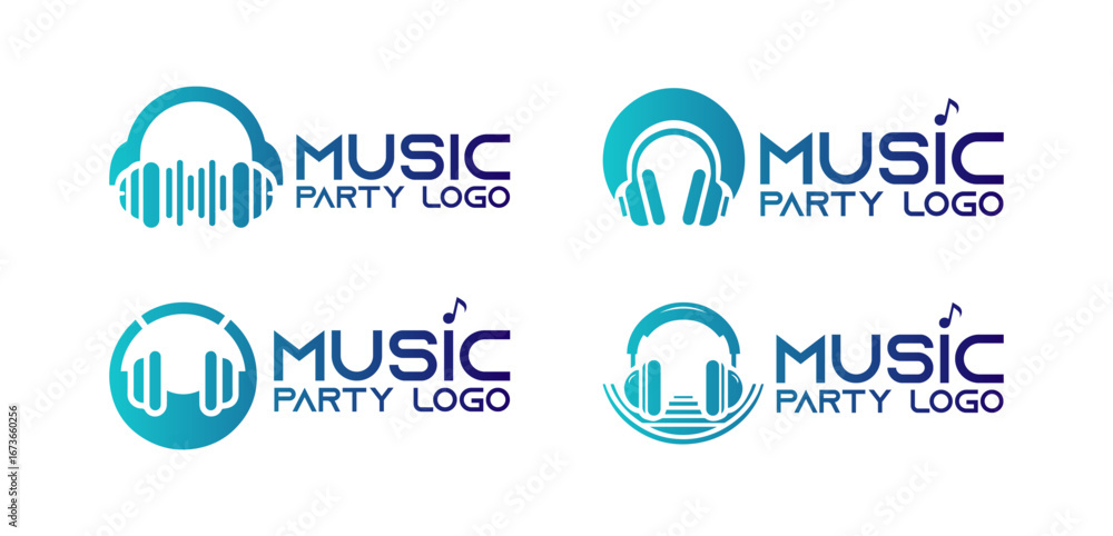 Fototapeta premium 4 Music Party Logo Set Modern Minimalist Fun Event Design