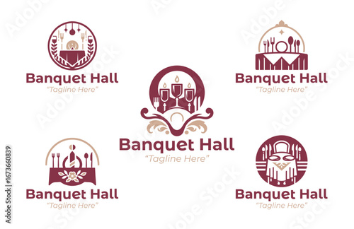 5 Banquet Hall Logo Set Burgundy Beige Modern Event Design