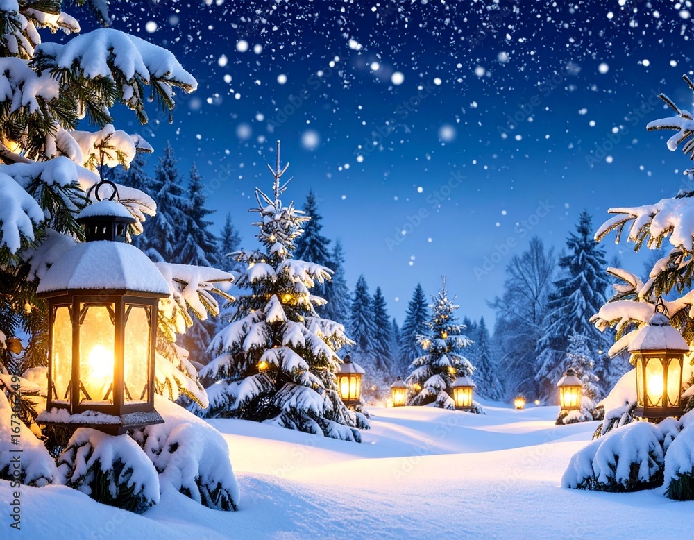 Fototapeta premium Christmas Snowy Night