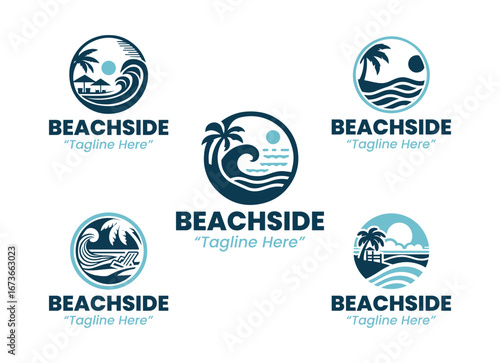5 Beachside Logo Set Modern Minimalist Fun Party Design