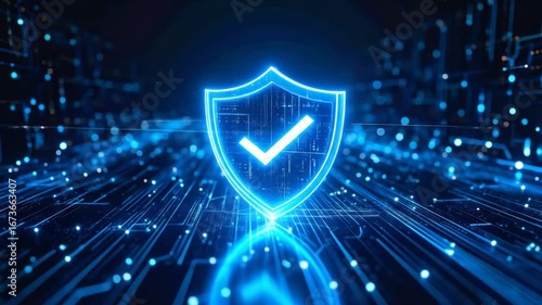 Abstract digital shield graphic