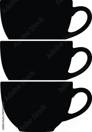 Set of Three Stackable Coffee Cups Silhouette Vector