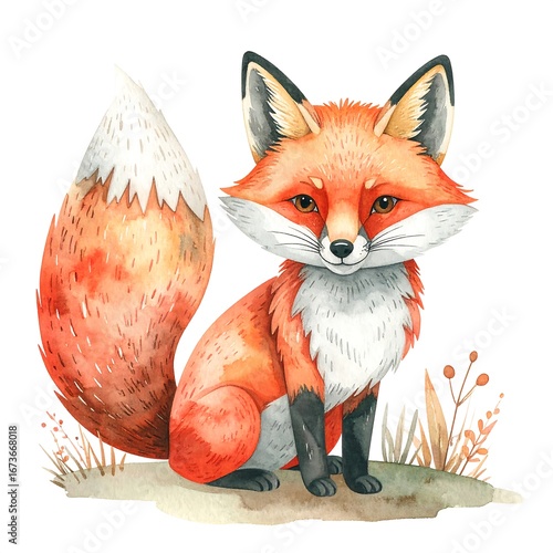 Cute fox illustration, watercolor style