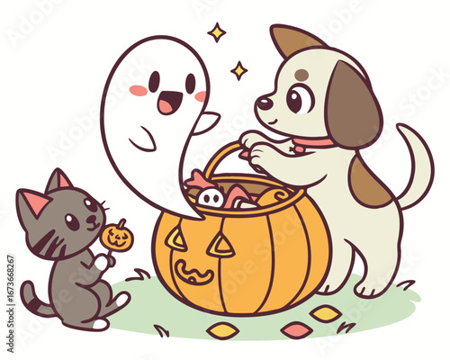 Cute animal cartoon vector illustration of a cat and mouse with a dog