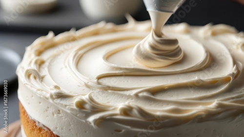 Whipped cream frosting a cake
