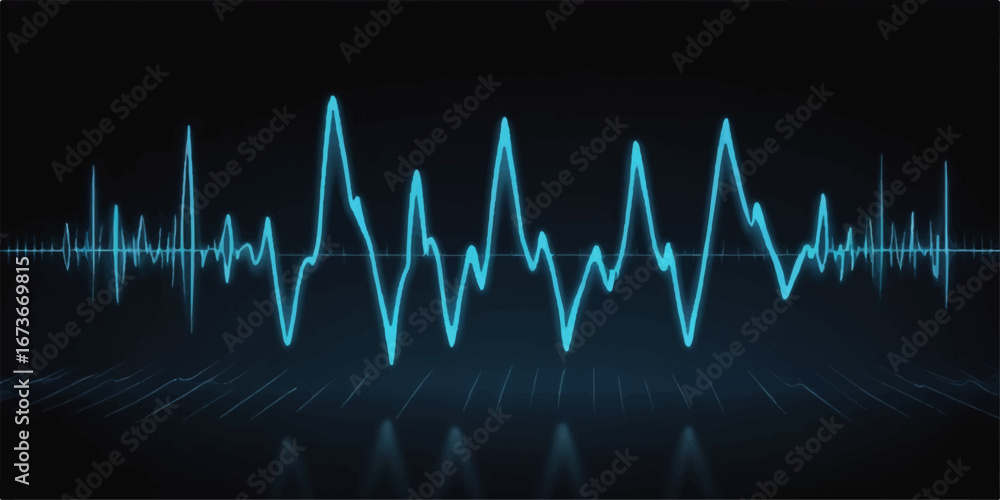 Obraz premium A pulsating green cardiogram on a medical monitor displays the patient's heart rate as an electrocardiogram wave