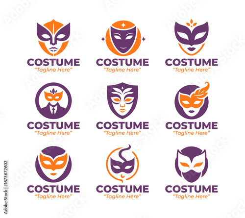Orange and Purple Costume Logo Set for Festive Events